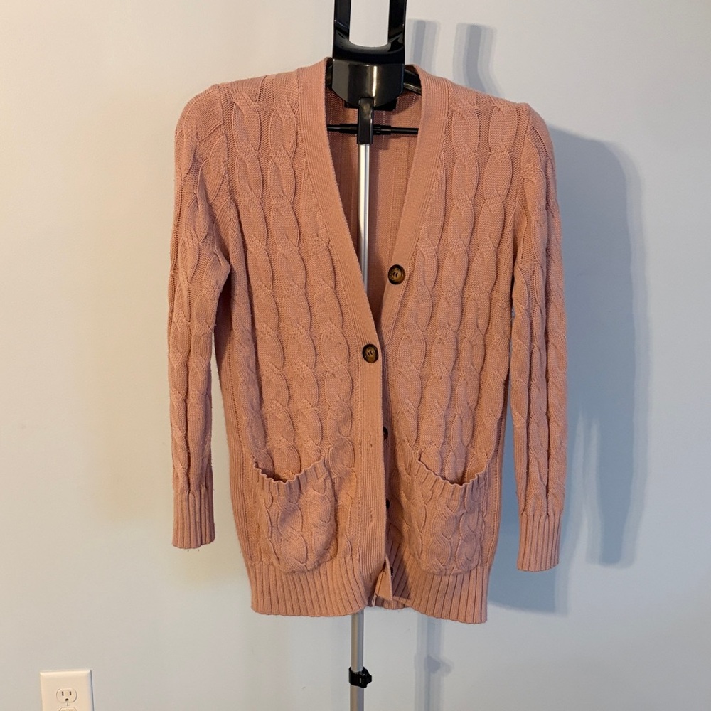 Women's Cable Knit Button-Front Cardigan Sweater - Dusty Rose